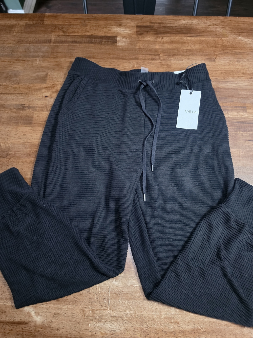 CALIA by Carrie Underwood Men's Black Ribbed Drawstring Joggers